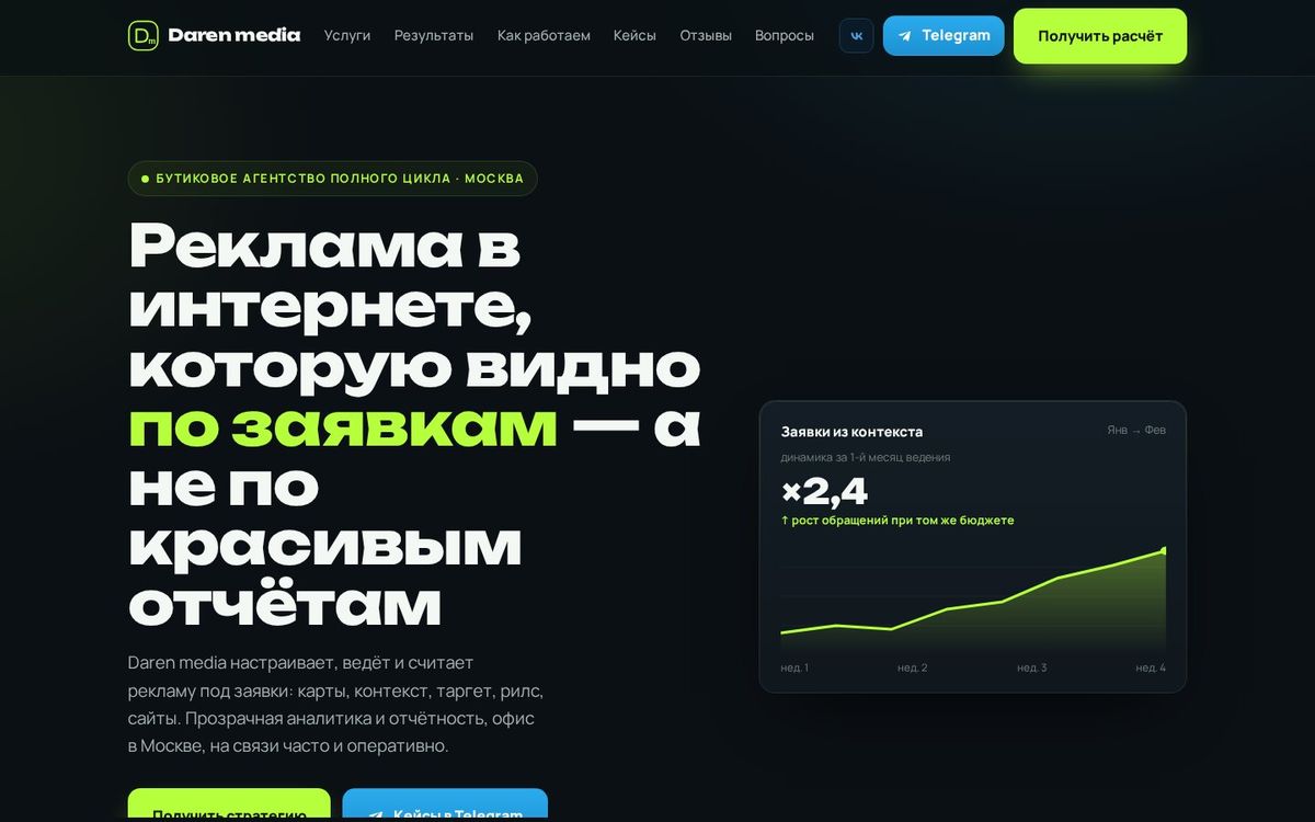 Сайт Daren media - работа Triple T Agency